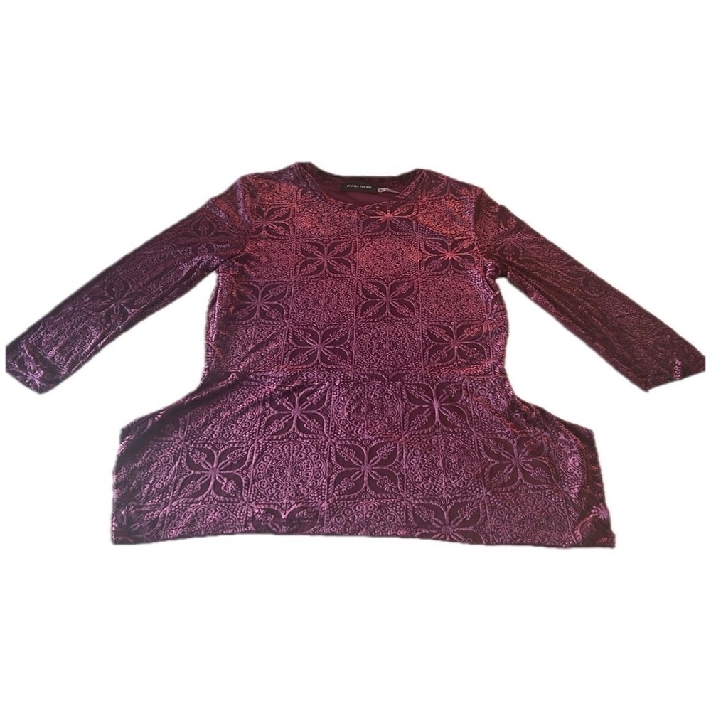 Ivanka Trump Peplum Top Womens S Wine New Burnout Velvet Long Sleeve I78TNHFE